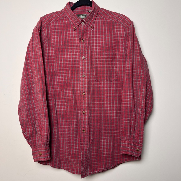 LL Bean Green Tag Red Plaid Button Down Long Sleeve Shirt Men’s Medium - Picture 2 of 8